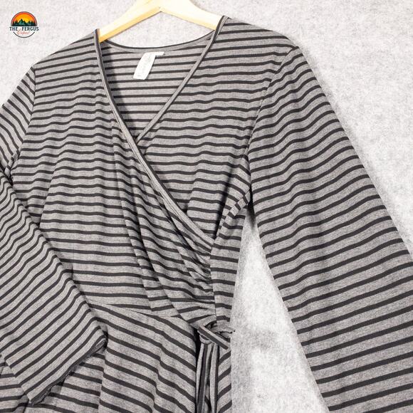 Flutter & Squeak Wrap Dress Gray Striped Long Sleeve Women's Size Large - Picture 3 of 9